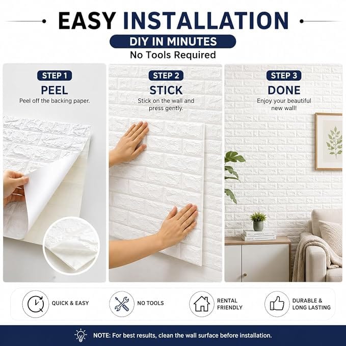 3D White Brick Wall Stickers Pic 2